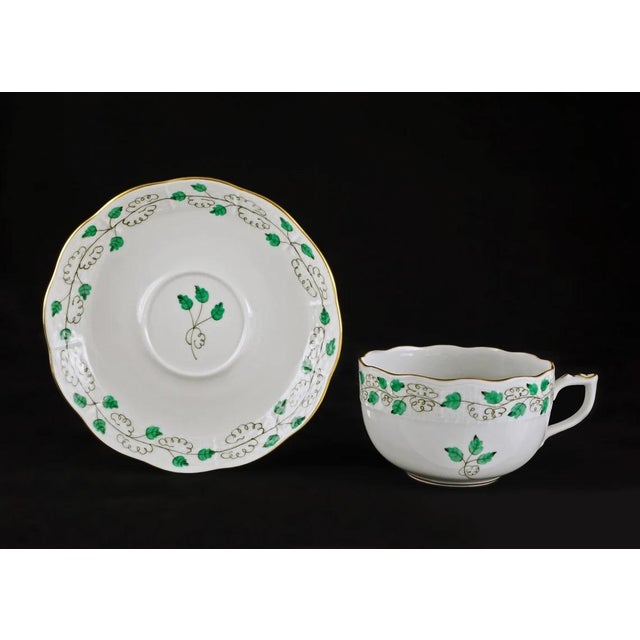 Traditional Late 20th Century Herend Porcelain Sabina Vert SABV Cup Saucer Plate Set- 3 Pieces For Sale - Image 3 of 9