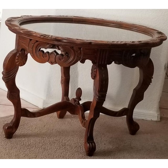 1930's Heavily Carved Wooden Table W/Glass Tray Removable Top Chairish