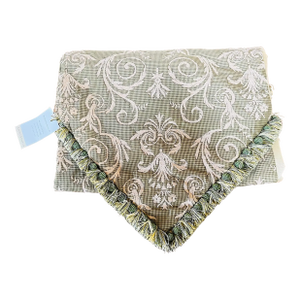 Green Swirl Design Heavy Duty 110” Long Custom Made Table Runner With Bead Accenting