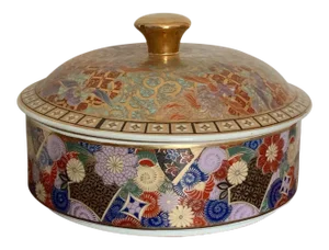 1800s Gold Imari Hand Painted Round Covered Dish
