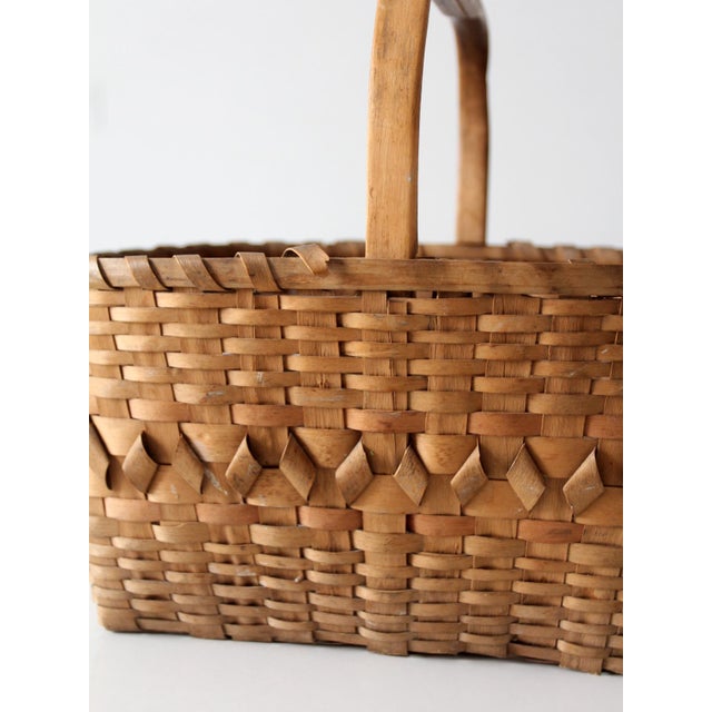 Antique Folk Art Splint Gathering Basket For Sale - Image 12 of 13