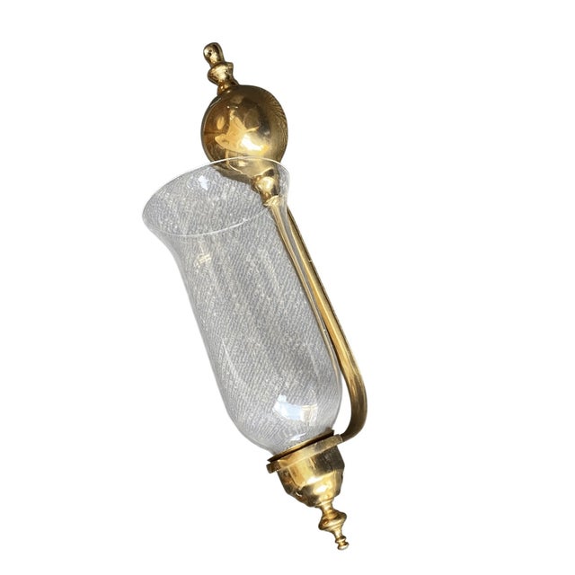 Virginia Metalcrafters Williamsburg Brass and Glass Wall Sconce Candle Holder 15” tall