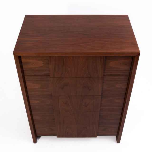 1950s Widdicomb Mid Century Walnut Five Drawer Tall Chest Restored For Sale - Image 11 of 17
