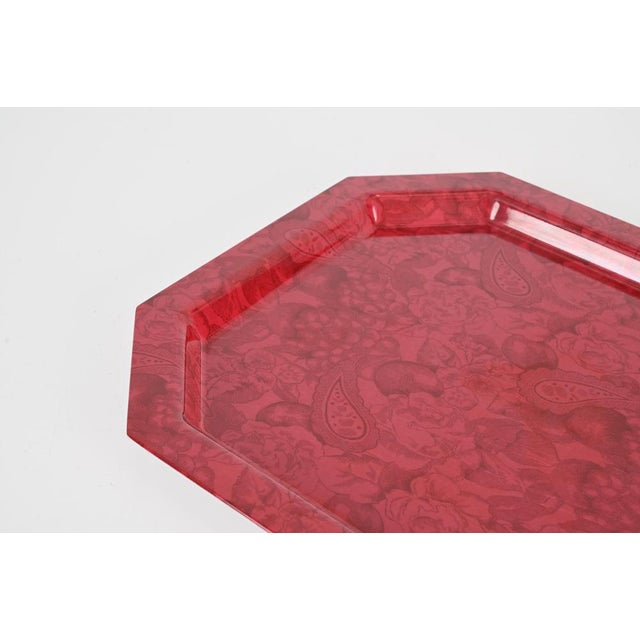 Metal Mid-Century Italian Red Acrylic Serving Tray, 1980s For Sale - Image 7 of 14