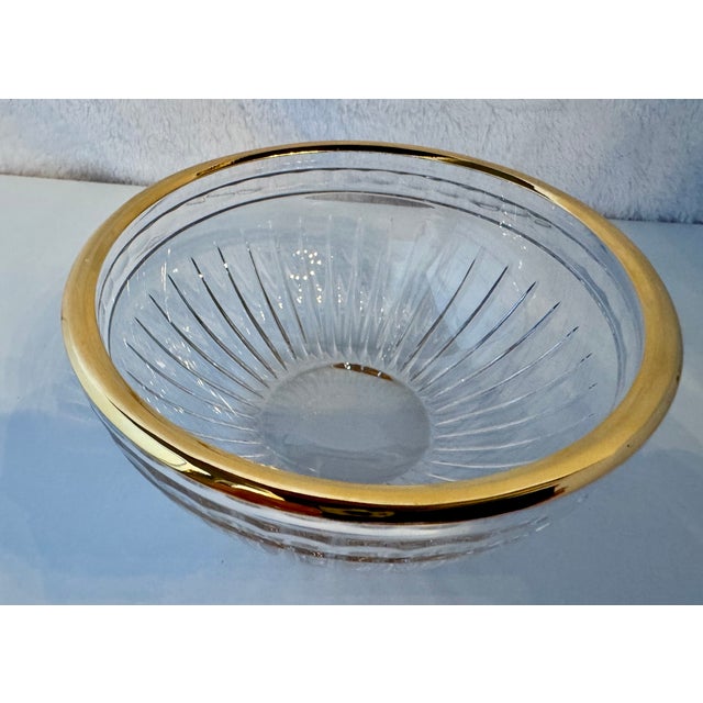 Hanover Gold Crystal Bowl from Marquis by Waterford, retired. This elegant piece boasts optic fluting, ribbing on the body...