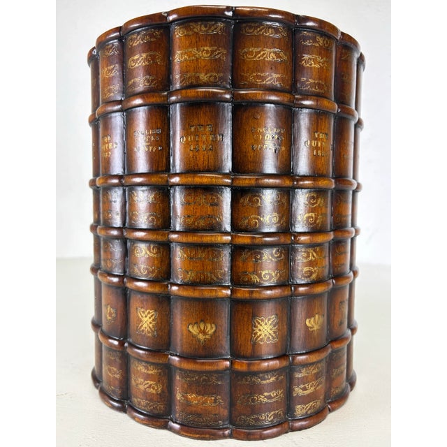 1990s Vintage Hand Carved Walnut Faux Book Bin After Maitland Smith For Sale - Image 5 of 9