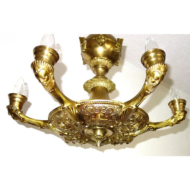 Antique French Brass 6-Light Putti Chandelier, 1940s For Sale - Image 10 of 11