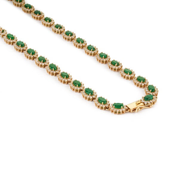 Metal Vintage 14k Yellow Gold Tennis Necklace With 9.88ct Emeralds and 5.24ct Diamonds For Sale - Image 7 of 16
