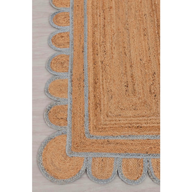 Grey Trim Jute Scallop Braided Handmade Rug - 2'x3' For Sale - Image 9 of 13