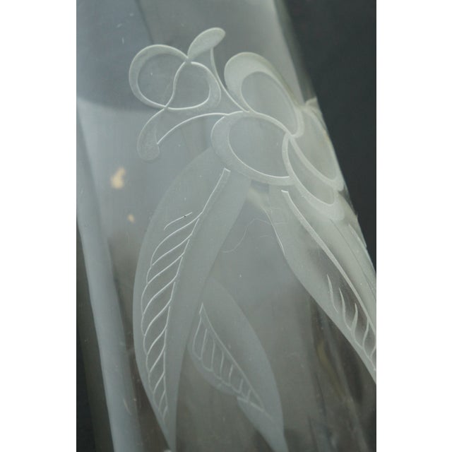 Pair of Large Late 20th Century Floral Etched Tall Glass Cylinder Hurricane Candle Shades For Sale - Image 9 of 12