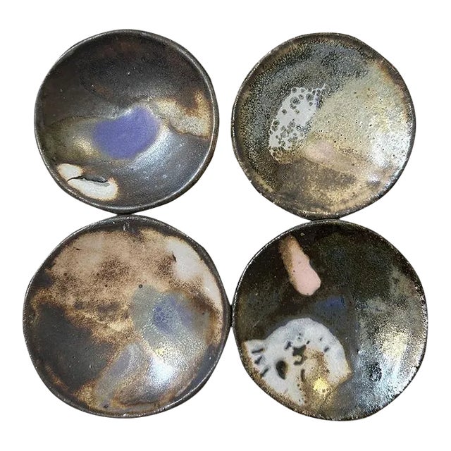 Ceramic Mini Ring/Trinket Dishes, Textured Glaze in Earthy Tones - 4 Piece Set For Sale