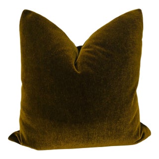 Plush Olive Brown Down Filled Mohair Pillow For Sale