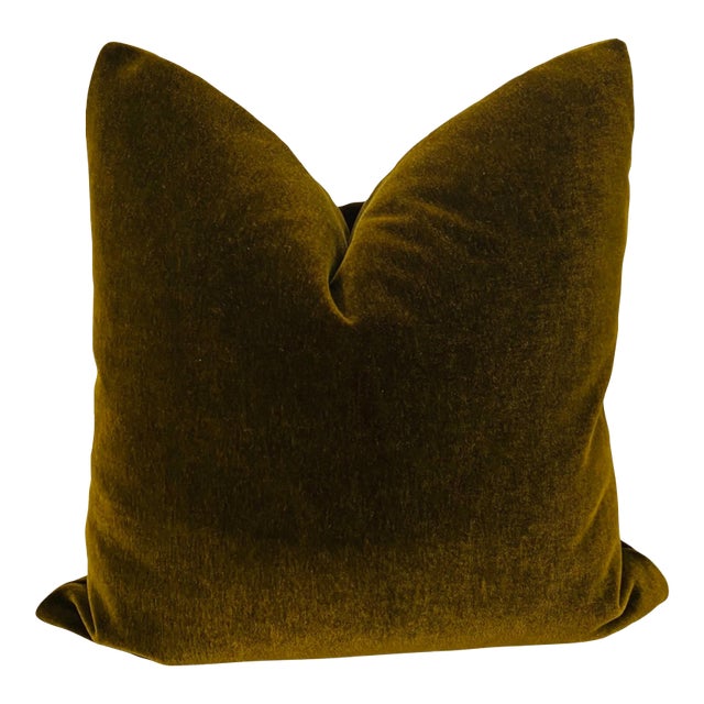 Plush Olive Brown Down Filled Mohair Pillow For Sale