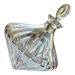 Late 20th Century Tilted Leaning Clear Crystal Wine Spirit Decanter