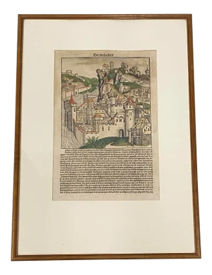 Framed 18th Century Hand Colored German Book Page W/ Illustration and Text