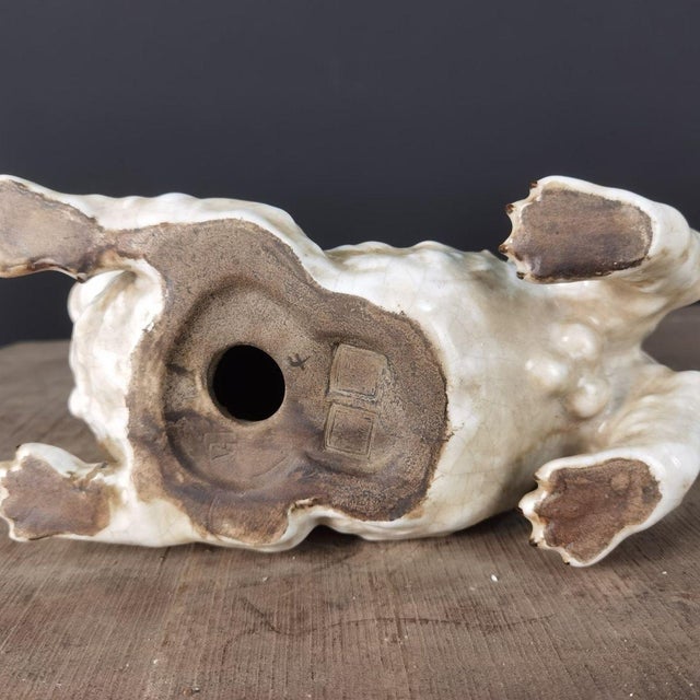 Asian 1960s Prosperity Dog Figurine | Handmade Ceramic Spaniel Sculpture | 11" Long For Sale - Image 3 of 4