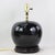 A Pair Early 20th Century Black Monochrome Porcelain Watermelon Jar Table Lamps on Carved Wood Bases For Sale - Image 12 of 15