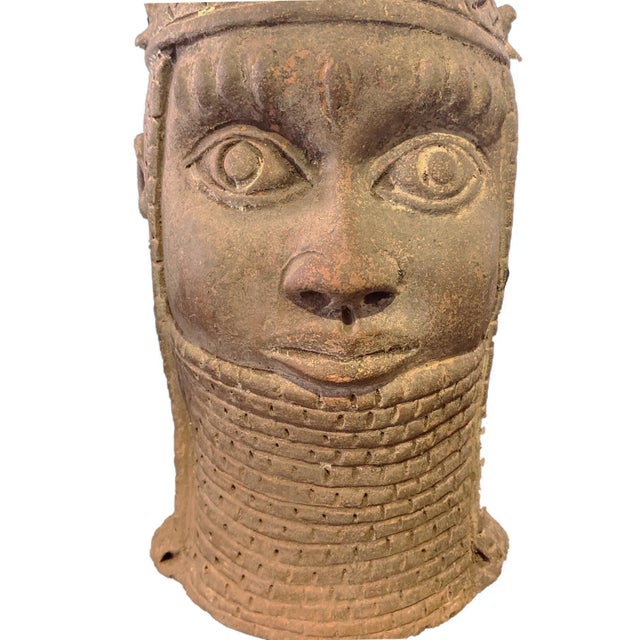 Brown Vintage Large Ife Clay / Terracotta King Oba Head Edo People Nigeria African 13" H For Sale - Image 8 of 11