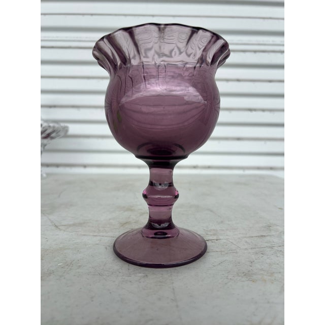 Glass Vintage Stemmed Purple Glass Bowl, Goblet by Imperial Ohio Glass Co. For Sale - Image 7 of 8