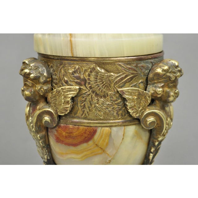 Late 19th Century Antique French Neoclassical Louis XV Onyx Urn Figural Bronze Cherub Table Lamp For Sale - Image 5 of 15