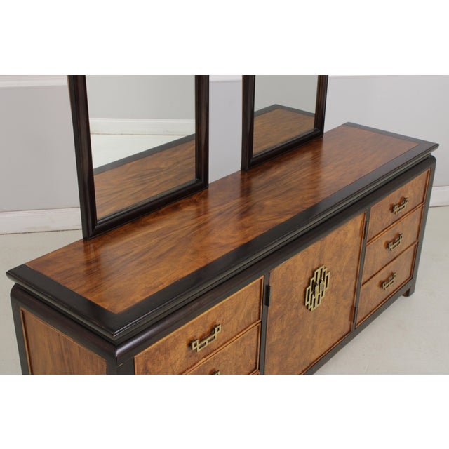 Brown Century Chinoiserie Style Burlwood Dresser W. Mirrors For Sale - Image 8 of 15