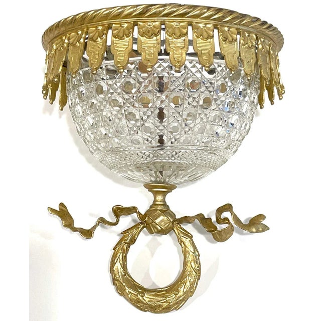 Early 20th Century Early 20th Century Antique French Ormolu Mounted Baccarat 'Atrib.' Crystal Flush Mount Chandelier For Sale - Image 5 of 13
