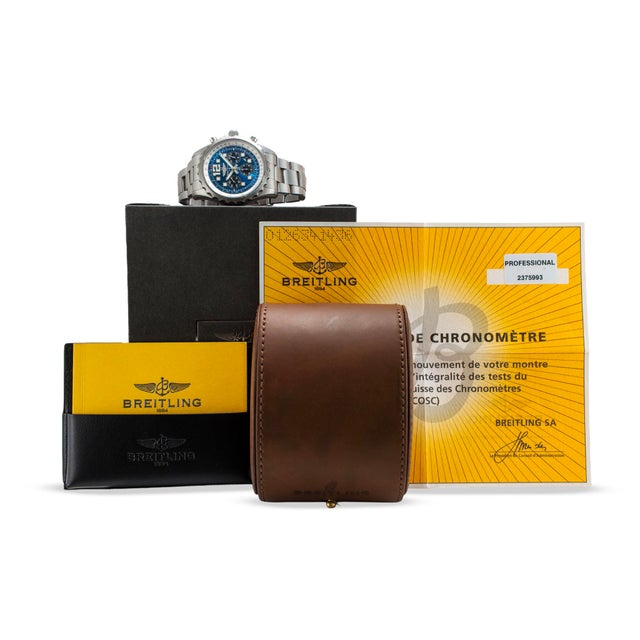 Silver Breitling Chronospace 46mm A23360 Blue Dial Stainless Steel Automatic Watch For Sale - Image 8 of 9