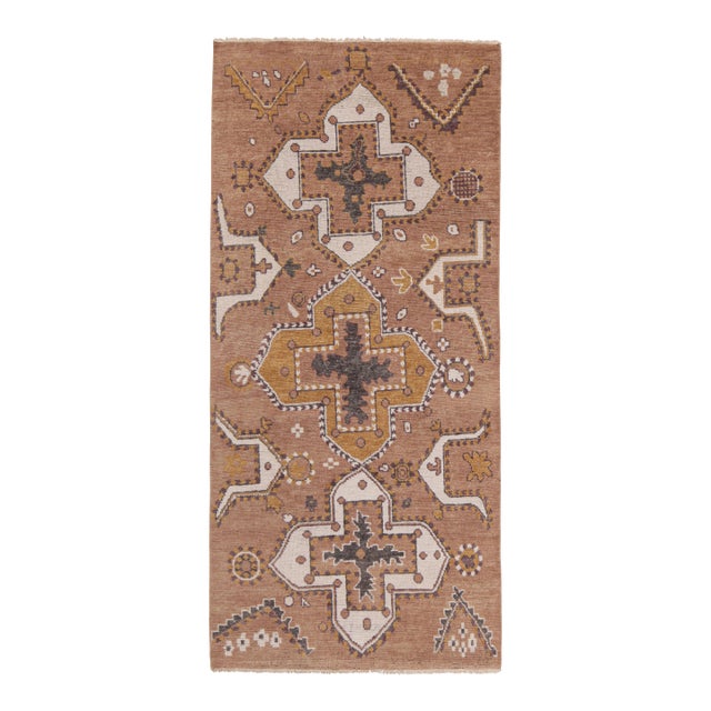 Rug & Kilim’s Tribal Style Rug in Rust With Gold and White Medallion Patterns For Sale