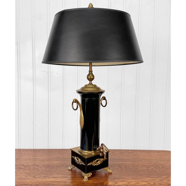 French Antique French Empire Brass Urn Black Shade Table Lamp For Sale - Image 3 of 12