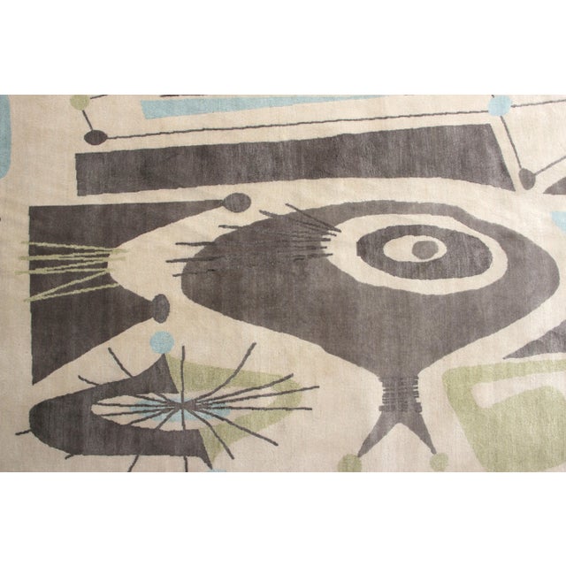 Rug & Kilim Rug & Kilim’s Mid-Century Modern Rug in Taupe, Green and Blue Geometric Pattern For Sale - Image 4 of 5