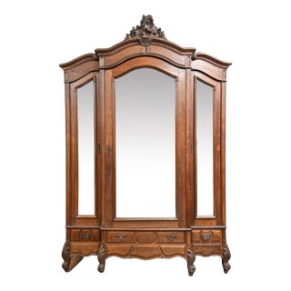 Antique French Louis XV Style Mirrored Armoire For Sale