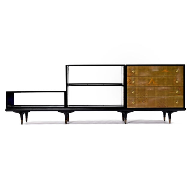 Mid-Century Modern Edward Wormley Dunbar 4-Piece Black Lacquer Asian Modern Modular Credenza For Sale - Image 3 of 14