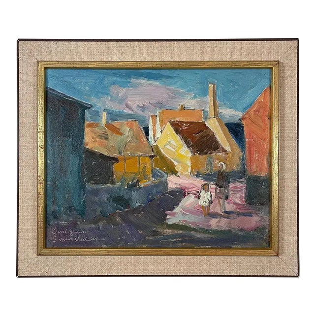 Mid 20th Century Danish Modernist Village Scene by Svend Nielsen For Sale
