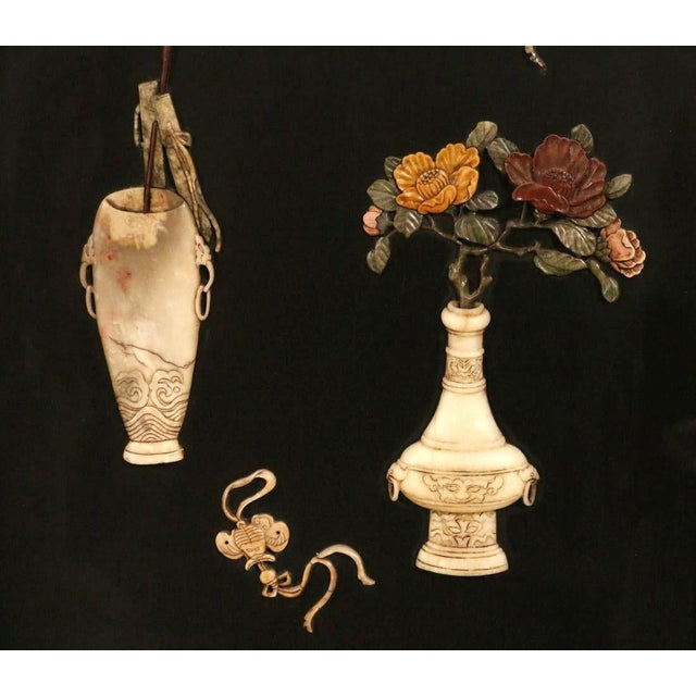 Chinese Lacquered Wood Folding Floor Screen with Gemstone Inlays For Sale - Image 17 of 18