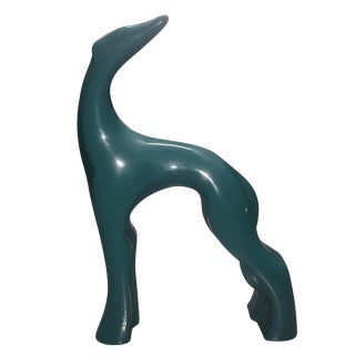 Large Mid-Century Teal Greyhound Figurine For Sale