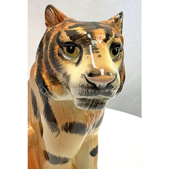 Cool ceramic tiger figure from the mid 20th century. This handsome tiger is painted in shades of orange and black with...