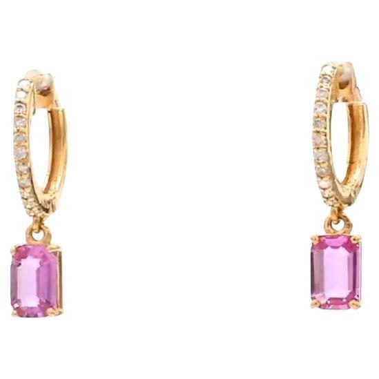 1.40 cts Natural pink sapphire & 0.14 cts diamond earrings in 14k gold For Sale - Image 15 of 18