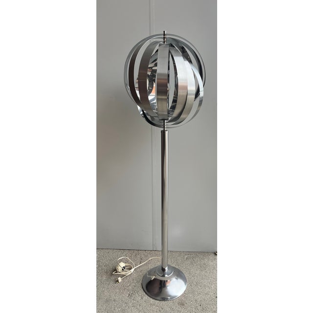 Moon Floor Lamp in Chromed Metal by Henri Mathieu, France, 1970s For Sale - Image 3 of 8