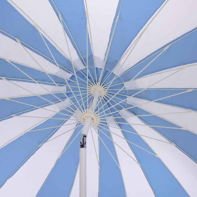 Spritely Home Buti 9 Ft Crank Umbrella, Baby Blue Cabana Stripe/White Pole For Sale - Image 4 of 8