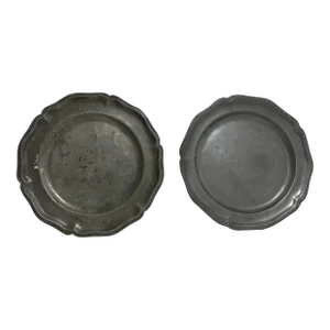 Early 19th Century Old English Tudor Rose Hallmarked Pewter Platters- a Pair