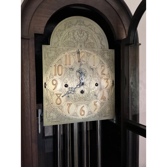 1915 Herschede Hall Walnut Grandfather Tall Clock 5 Chimes For Sale - Image 4 of 9