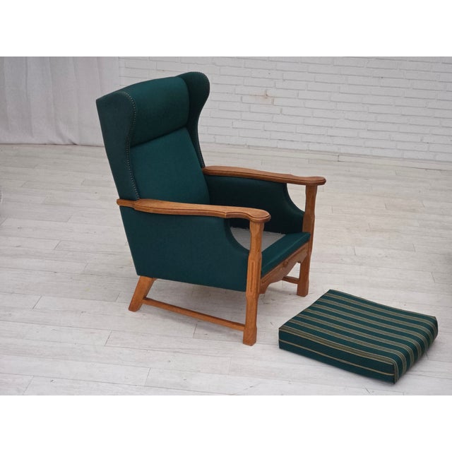 Danish High Back Armchair in Furniture Wool and Oak, 1970s For Sale - Image 18 of 18