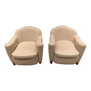 Mid 20th Century French Leather Club Chairs, Set of 2 For Sale