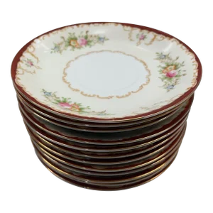 Vintage Hand-Painted Kongo China Sts Japan Saucers With Gold and Deep Red Trim- Set of 12