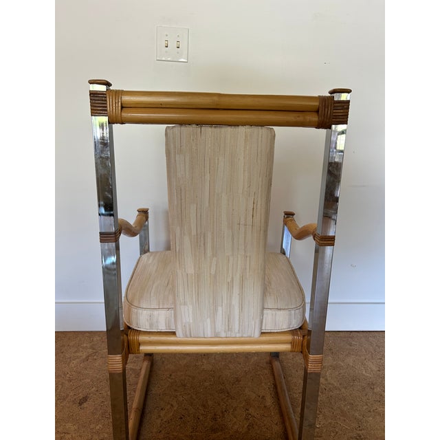 Beige Vintage Chrome and Bamboo Lounge Chair For Sale - Image 8 of 12