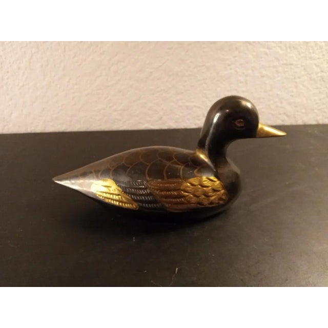 Vintage Carved Brass Duck Figurine For Sale - Image 4 of 7