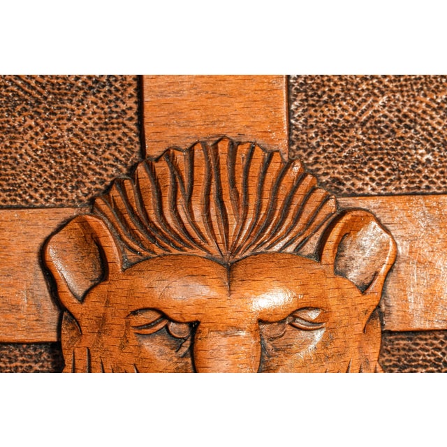 Hand Carved Lion Plaque Antique Victorian English Heraldic Wood Medallion Wall Home Decor For Sale - Image 4 of 13