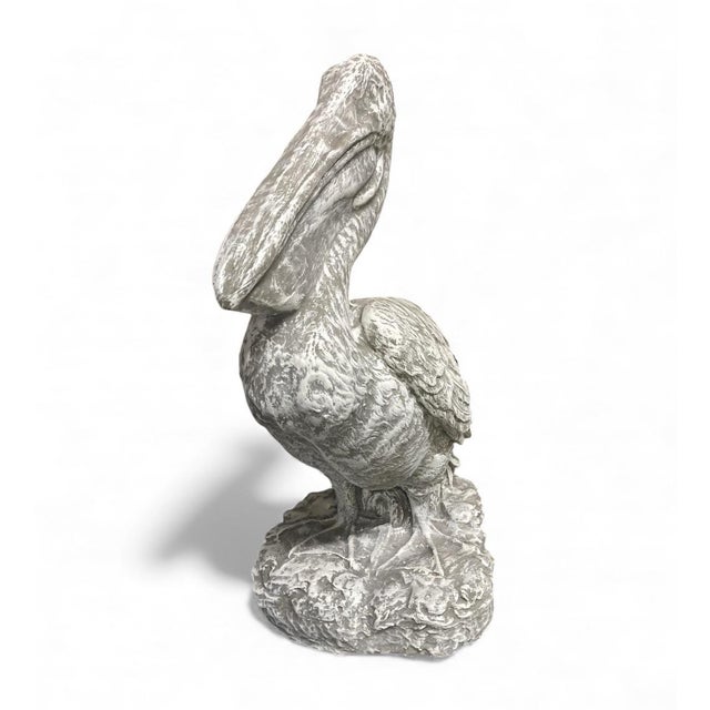 Traditional Charming Whitewashed Reconstituted Stone Pelican Statue For Sale - Image 3 of 5
