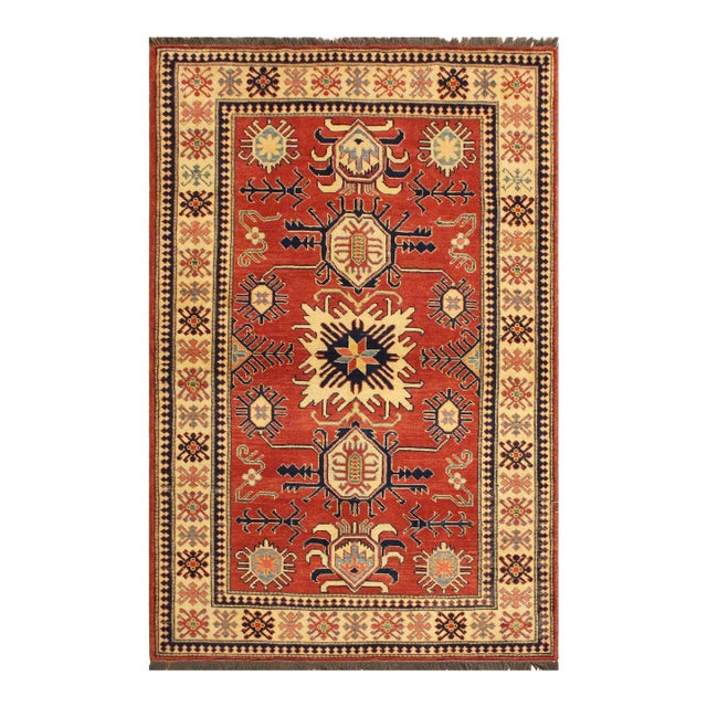 1990s 1990s Rustic Super Kazak Rust/Beige Wool Rug For Sale