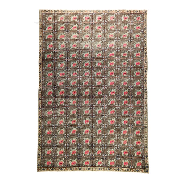 Mid 20th Century Modern Tribal Kilim Rug With Floral Grid Motif – Handwoven Heritage With Graphic Symmetry -' 5'' X 7' 7'' For Sale